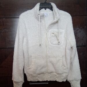💎 Olivia Sky Ivory Funnel Neck Zipper Jacket New With Tags Faux Shearling